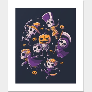 Halloween Skulls Cute Spooky Skeletons Posters and Art